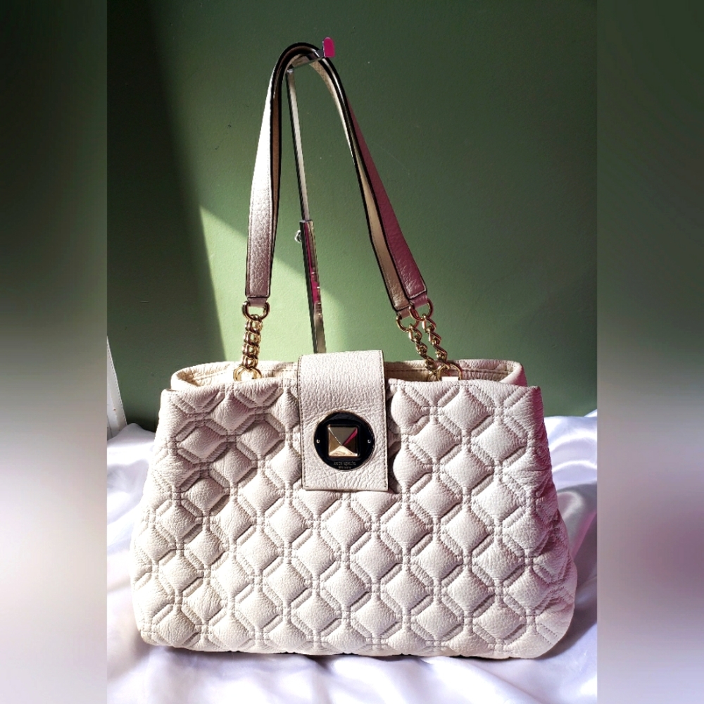Kate Spade Cream Shiny Leather Quilted Shoulder Handbag!!!